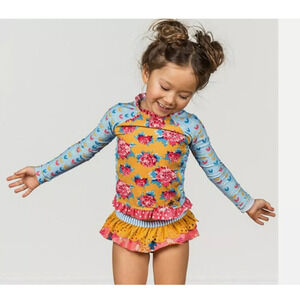 Matilda Jane Wind Surfer Rash Guard Swim Top Only GIRLS Size 6 Blue Yellow Pink